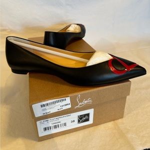 CHRISTIAN LOUBOUTIN CL-Logo Point-toe Leather Flats
